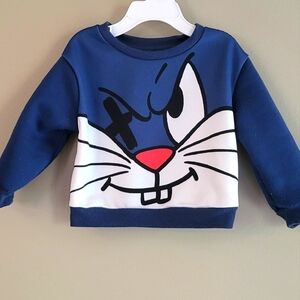 Blue cartoon face pullover sweatshirt